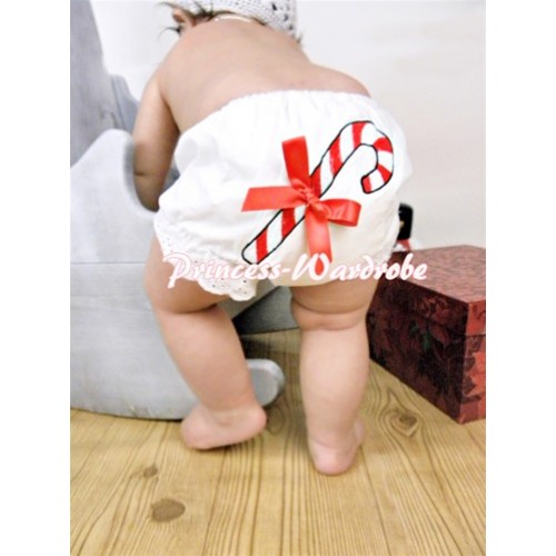 White Bloomers & Christmas Stick Print & Red Bow BC75 